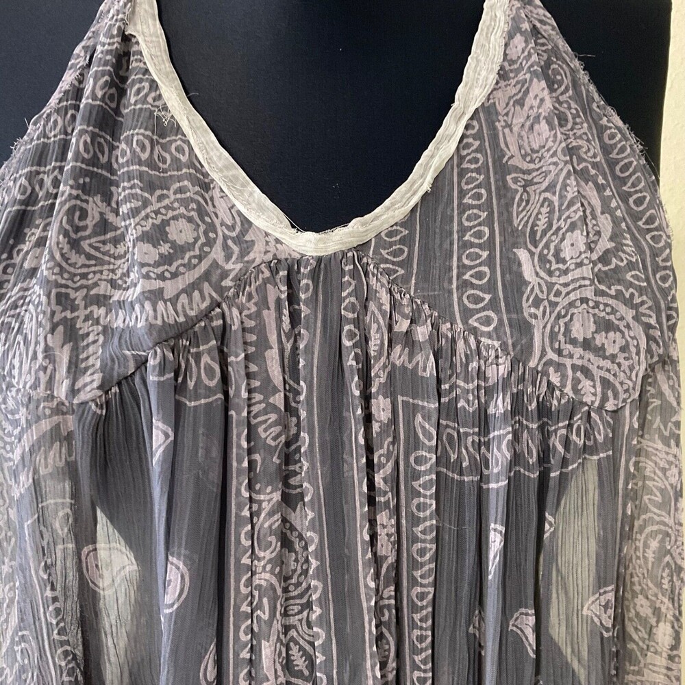 Chan Luu Top blouse womens Med. Halter tank Adj. straps v neck Gray paisley Cami - Picture 5 of 9